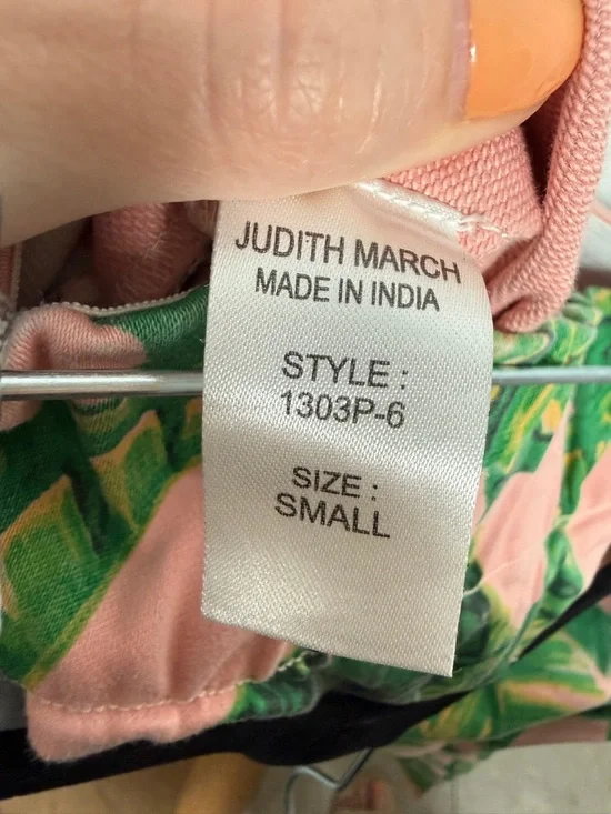 Judith March Palm Flare Pants Pink Green Tropical High Waist Bell Bottom Size S - Picture 13 of 14